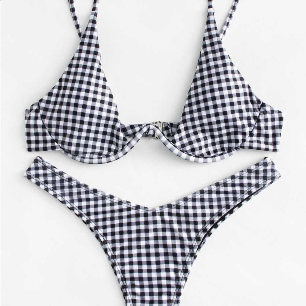 Gingham High Leg Bikini Set